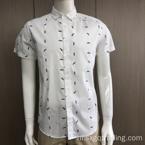 पुरुष फैशन 100% कपास लघु आस्तीन प्रिंट शर्ट